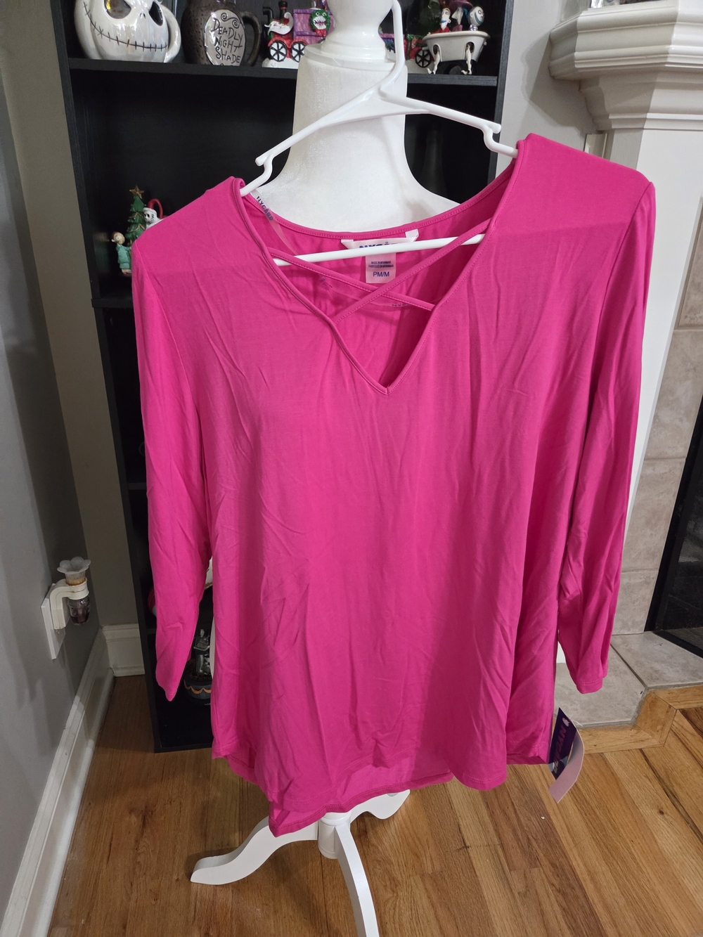 Women's V-Neck Crisscross Long Sleeve Top - Hot Pink